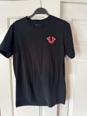 True Religion Black Tee with Red Logo Patch